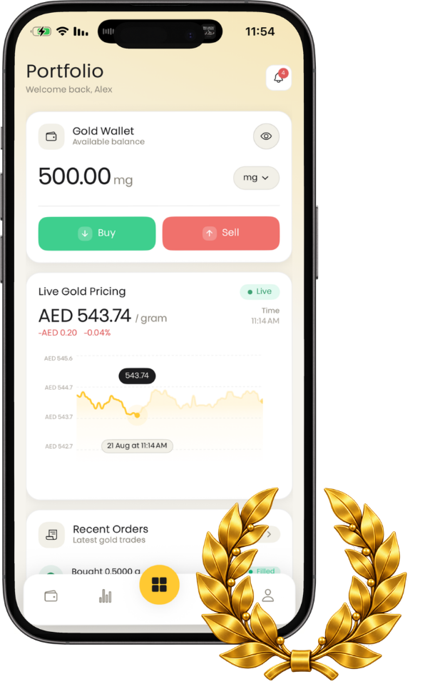 1mg Gold Portfolio screen